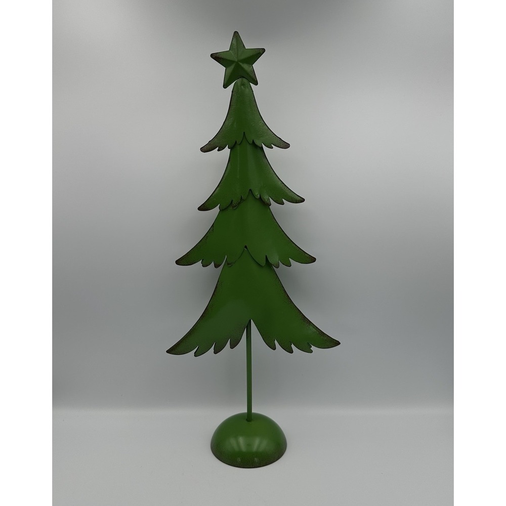 Christmas Evergreen Tree Painted Green Metal Free-Standing Table Top Decor